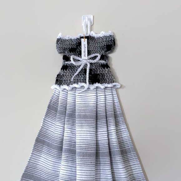 Crochet set, Dress Shape Dish Towel, Handmade Crochet Pot Holder - Picture 7 of 9